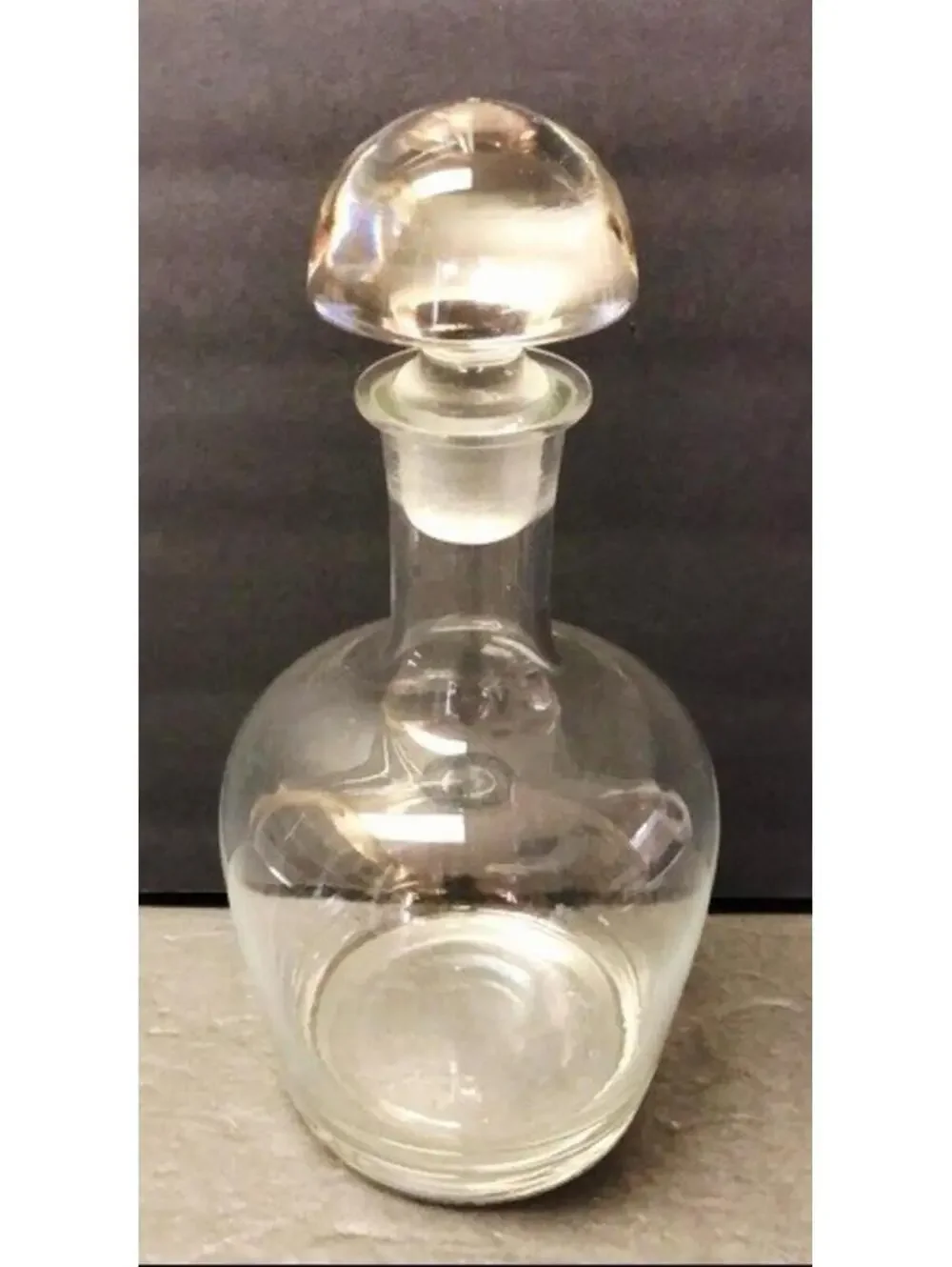 Clear Glass VTG Decanter Mushroom Stopper Mid Century Modern Apothecary Bottle